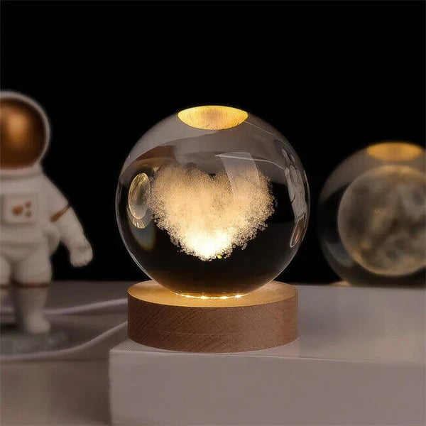 3D engraved glass galaxy sphere night light on a wooden base - product photo 7