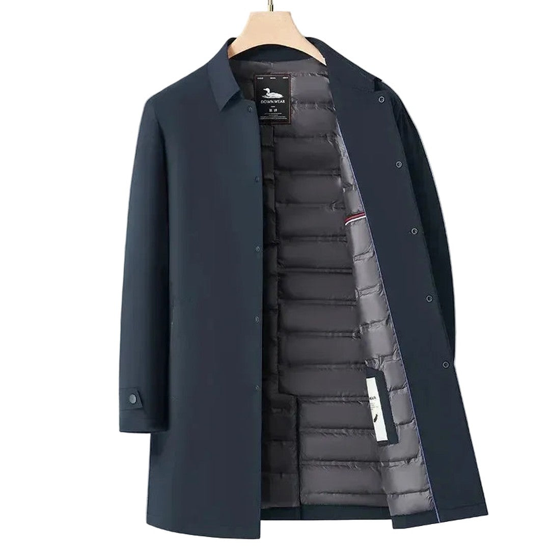 Man wearing the Orion men's button-up coat, front view