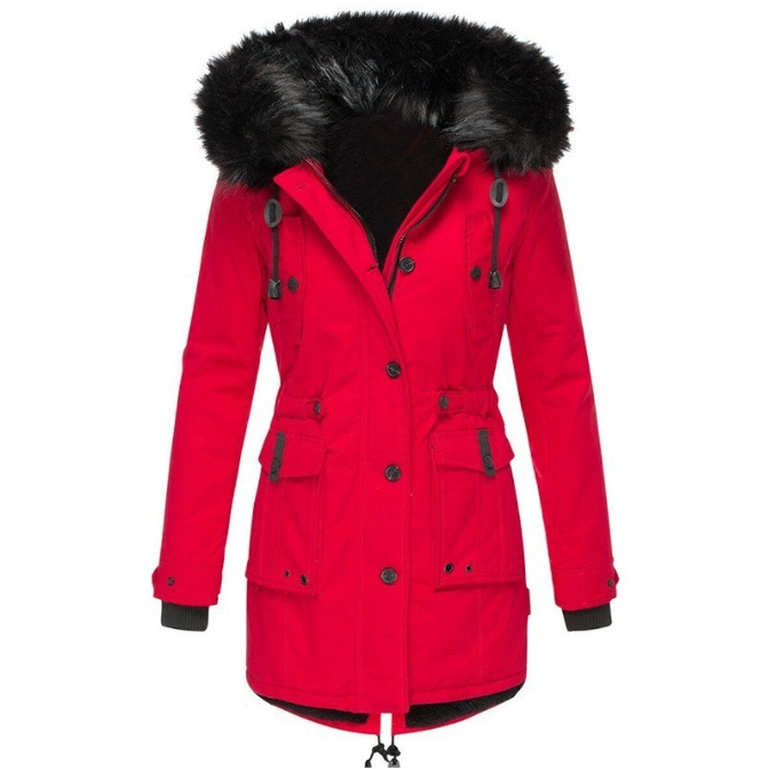 Woman wearing the Orla women's coat, model view
