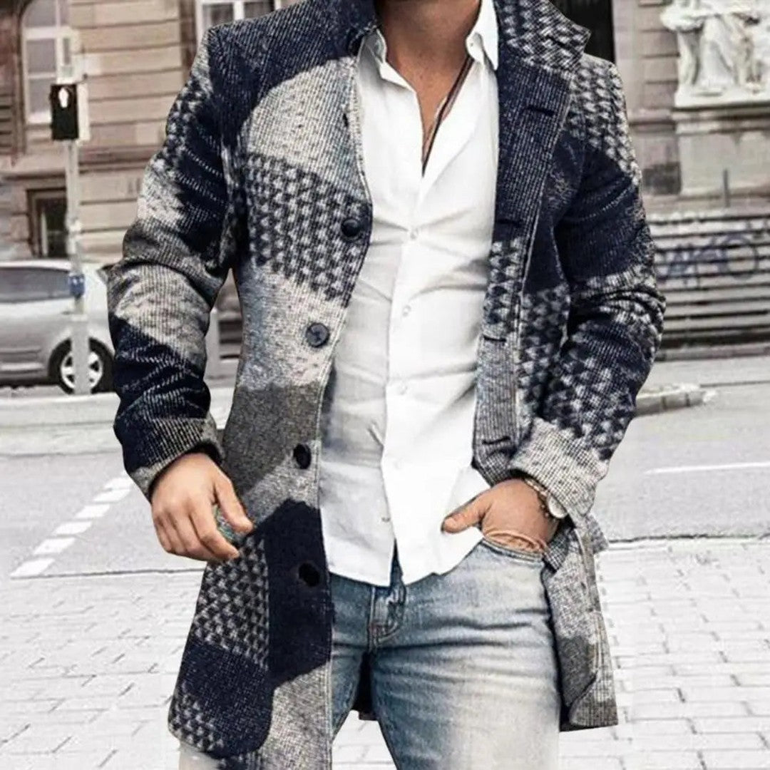 Man wearing the Osric men's classic coat, back view