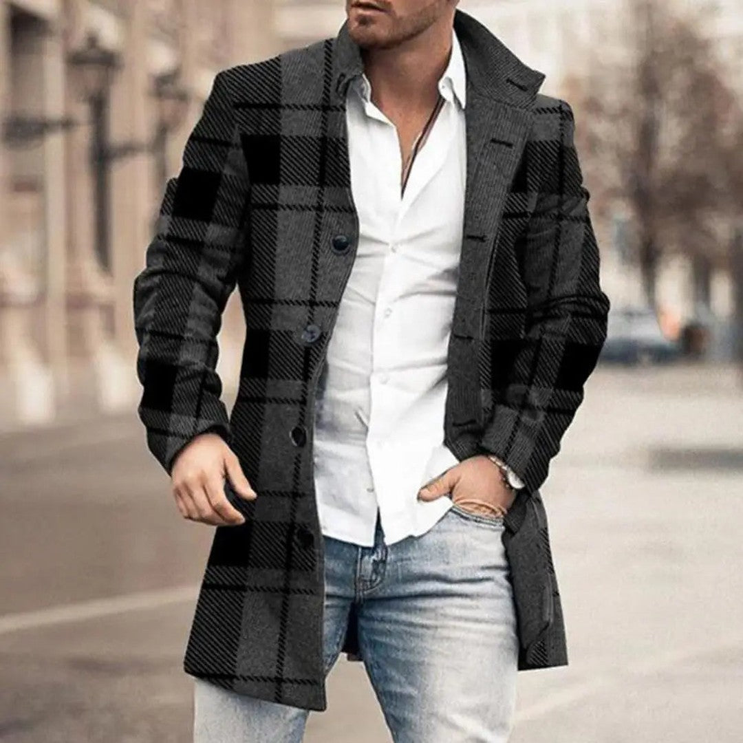 Man wearing the Osric men's classic coat, front view