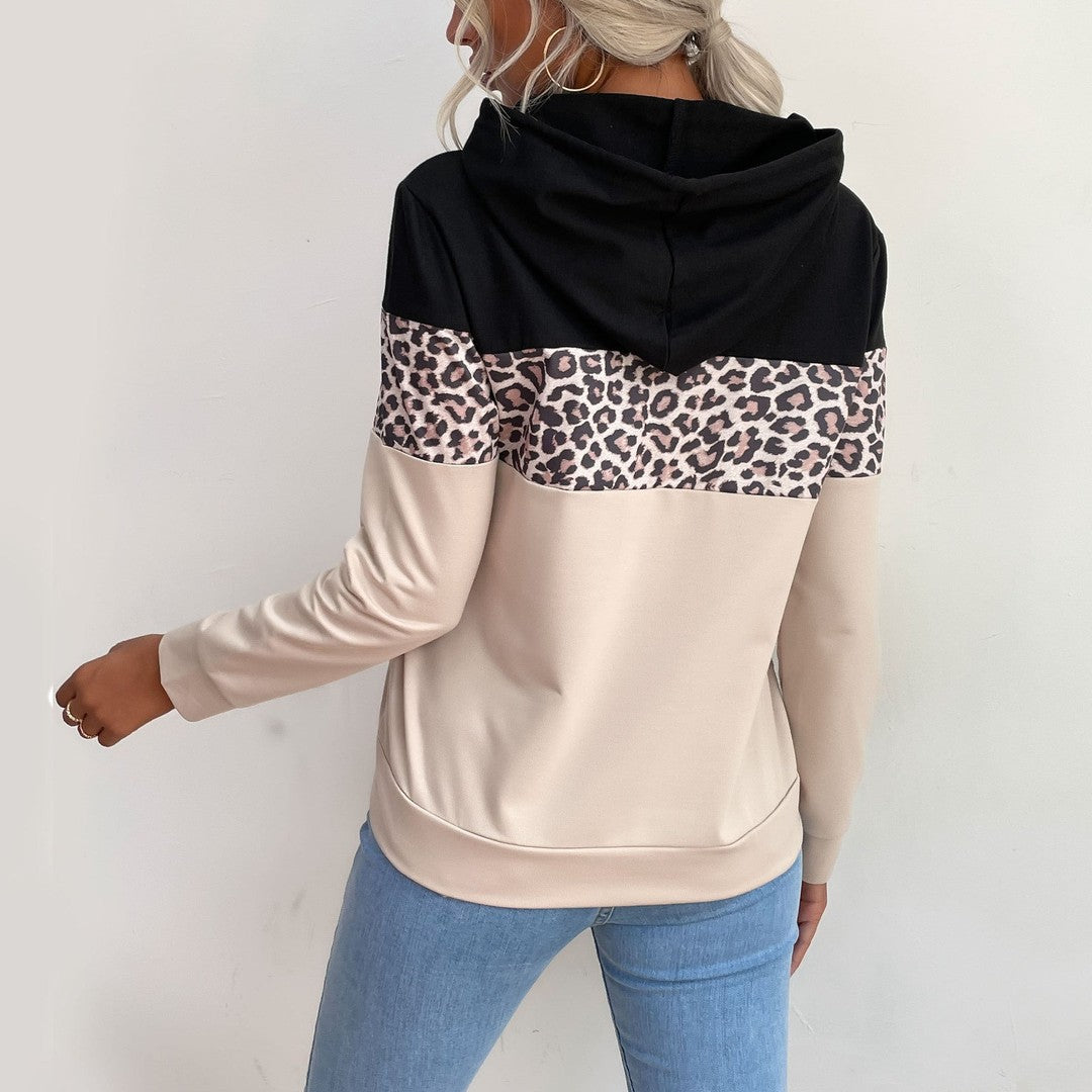 Woman wearing the Ottilie women's hooded hoodie, detail view
