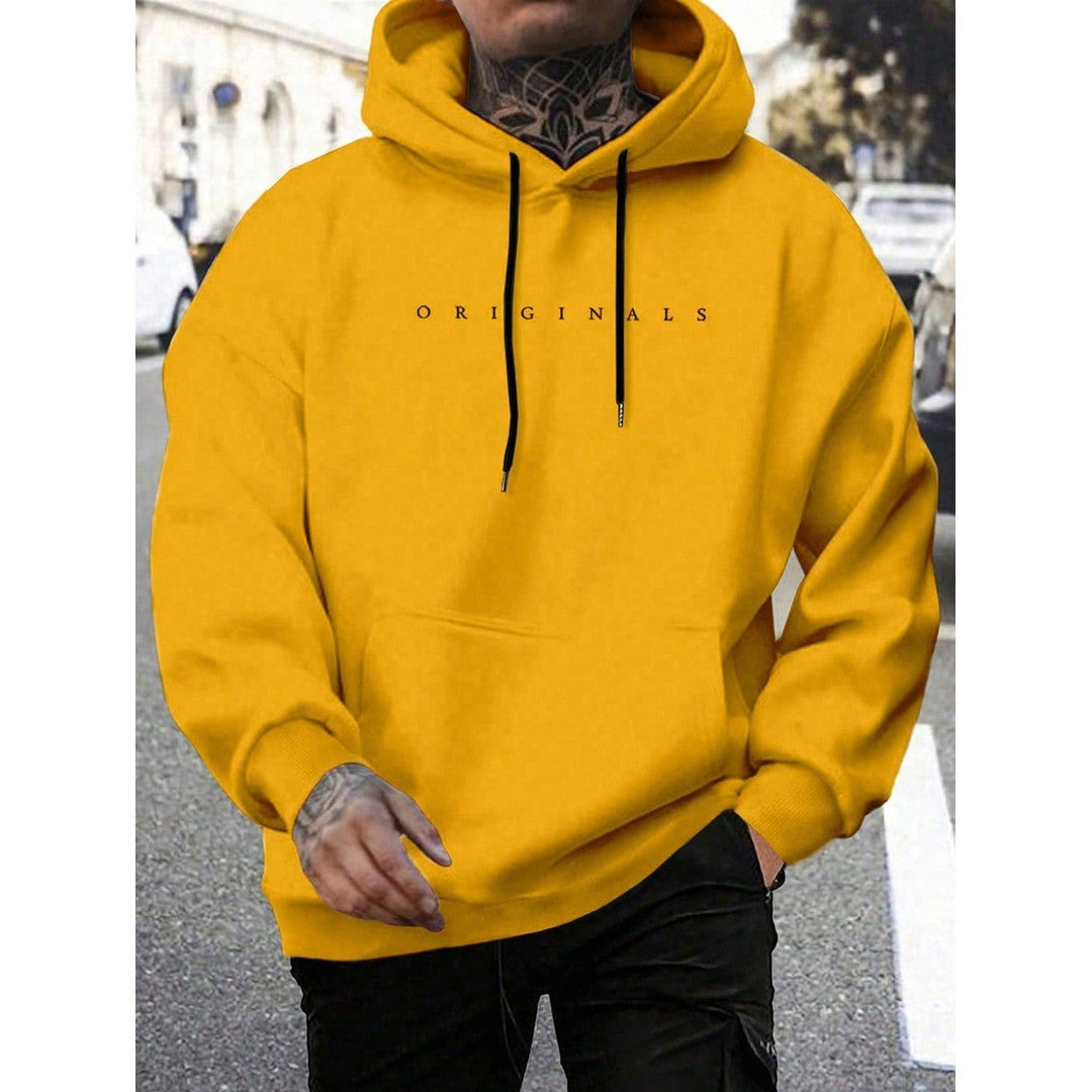 Man wearing the Owen men's hooded cotton graphic print sweatshirt, 8 view