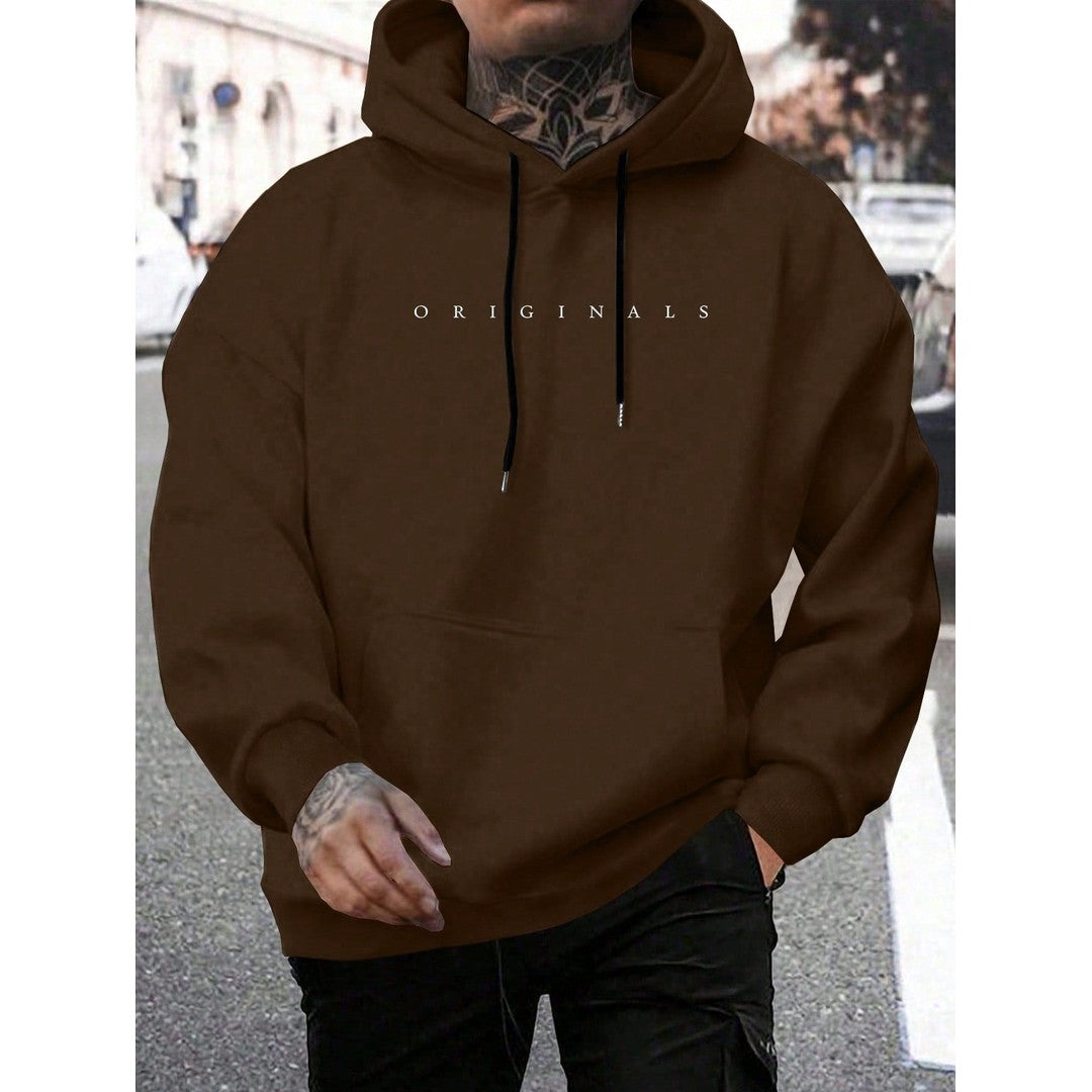 Man wearing the Owen men's hooded cotton graphic print sweatshirt, 9 view