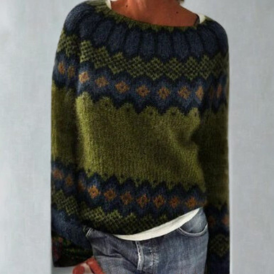 Woman wearing the Piper women's sweater, front view