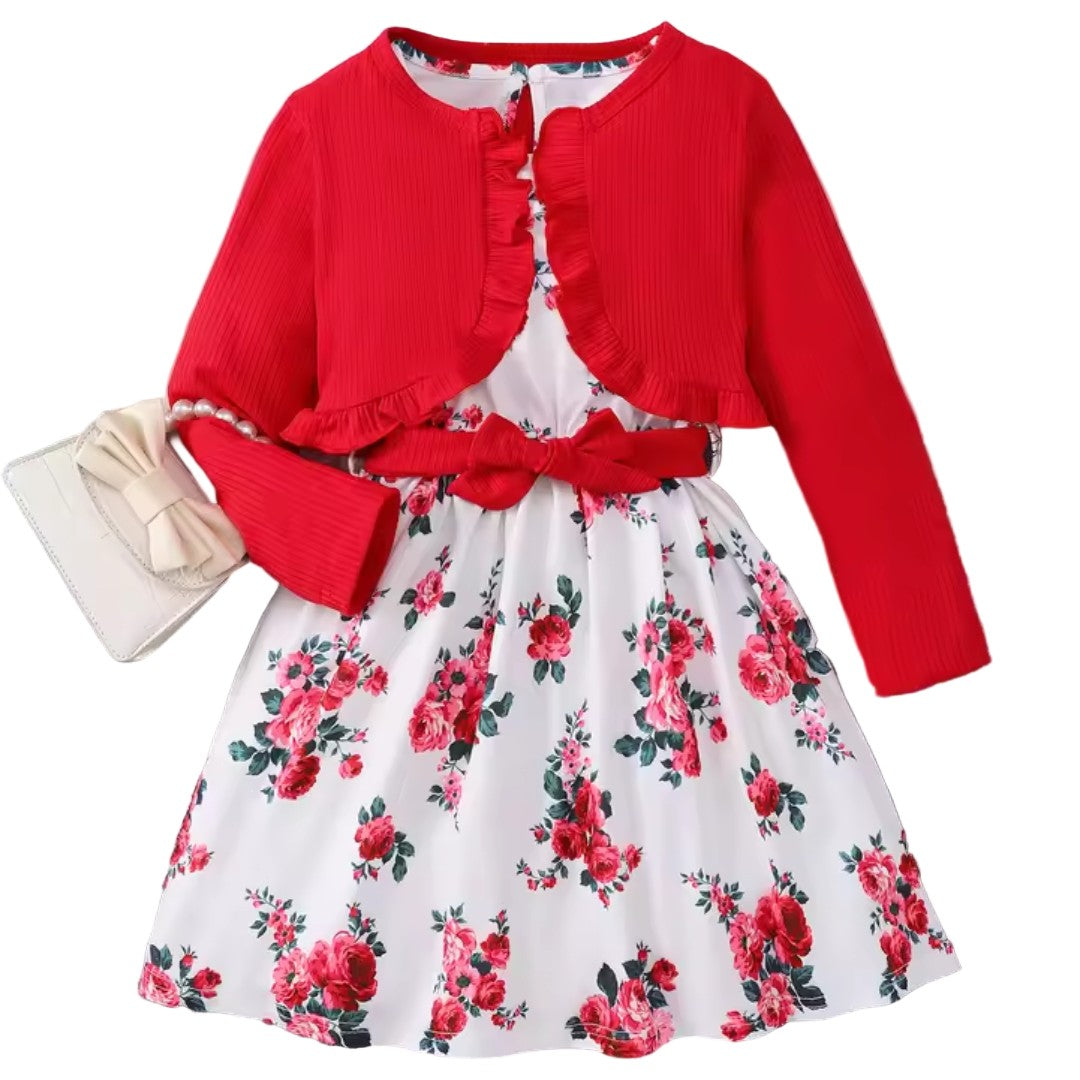 Girls' floral dress and knitted coat set - product photo 4