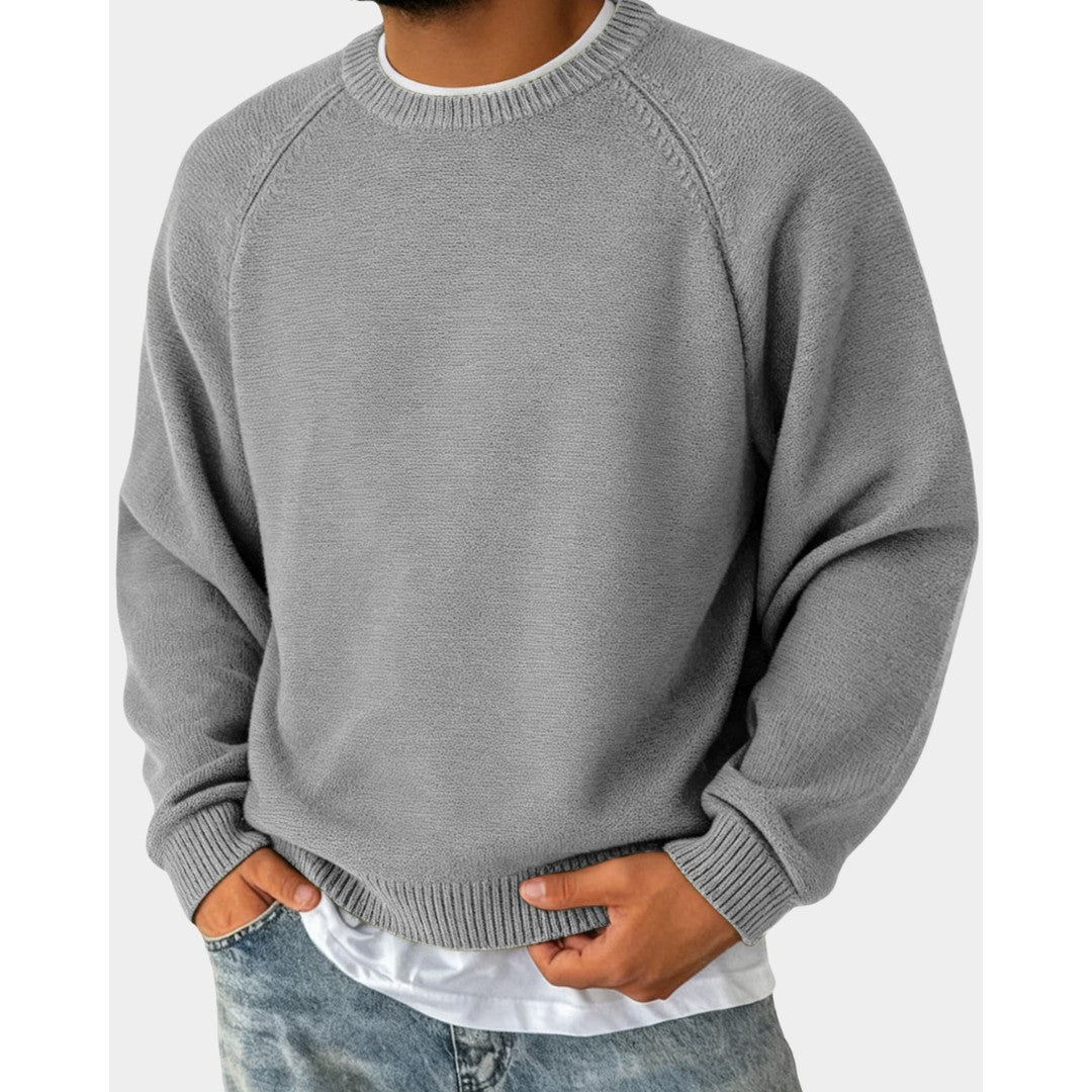 Man wearing the Preston men's crewneck sweater, front view