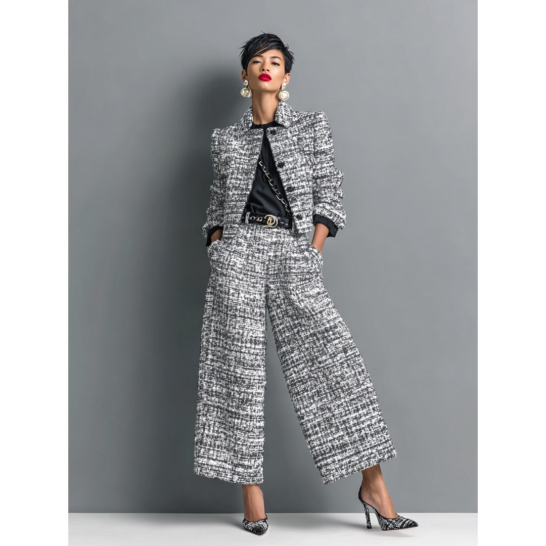 Woman wearing the Ramona women's wide-leg chic apparel, back view