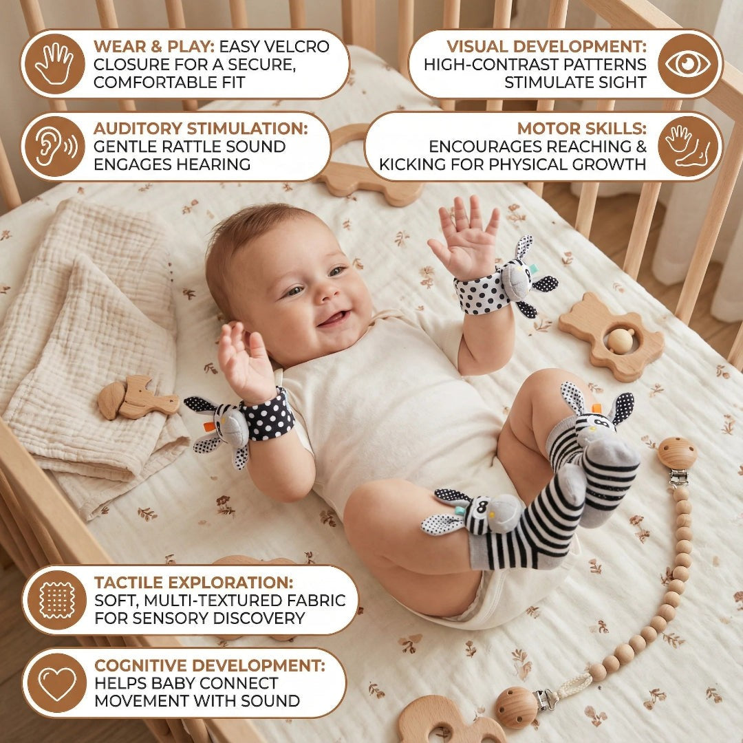Baby wrist rattle and sock sensory set - product photo 2