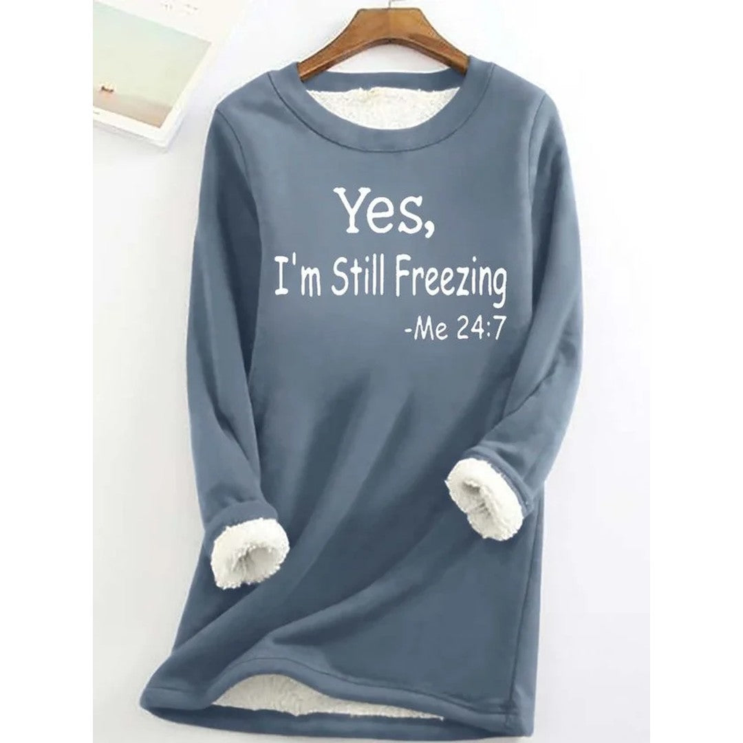 Woman wearing the Rhea women's fleece sweatshirt, front view