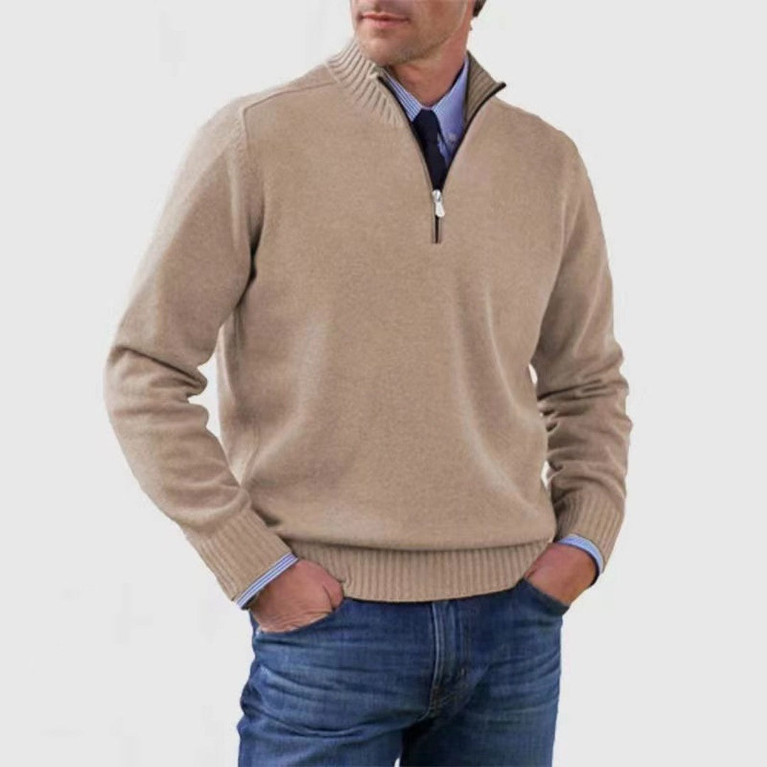 Man wearing the Rhys men's zip-up sweater, 7 view