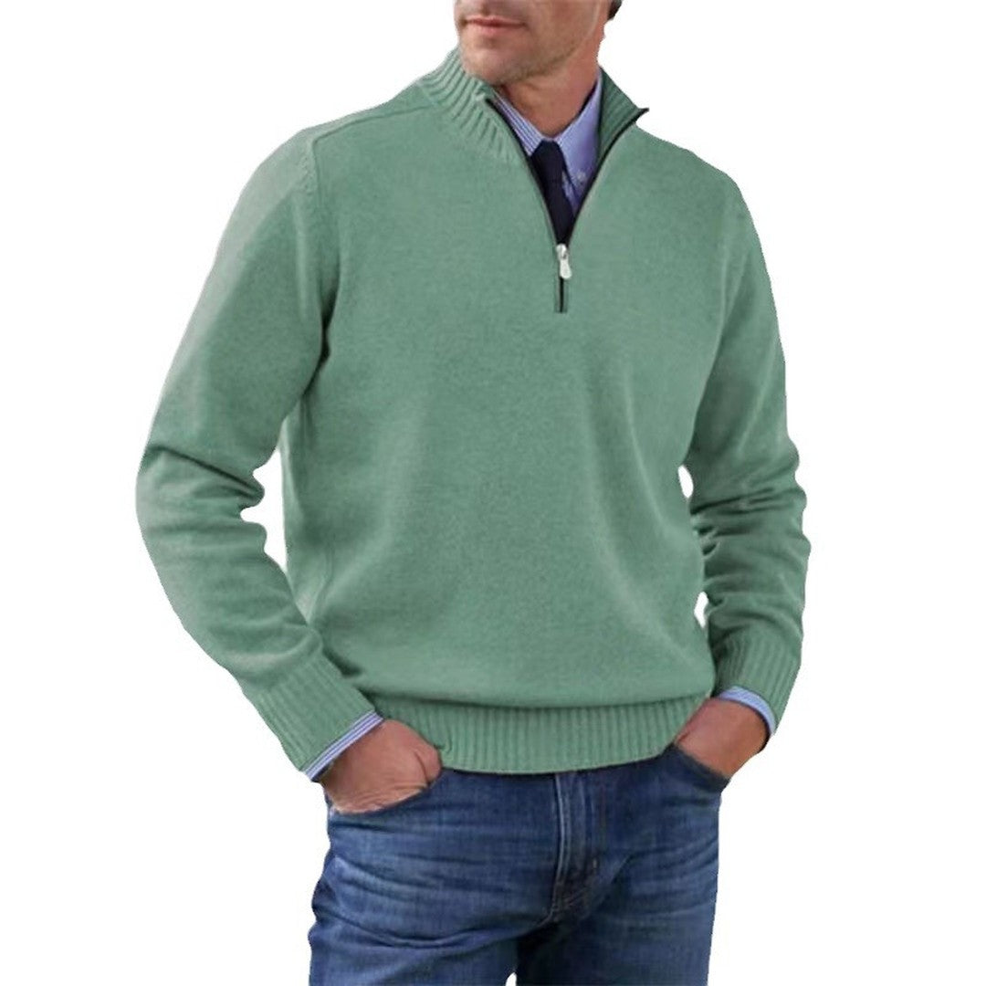 Man wearing the Rhys men's zip-up sweater, 9 view