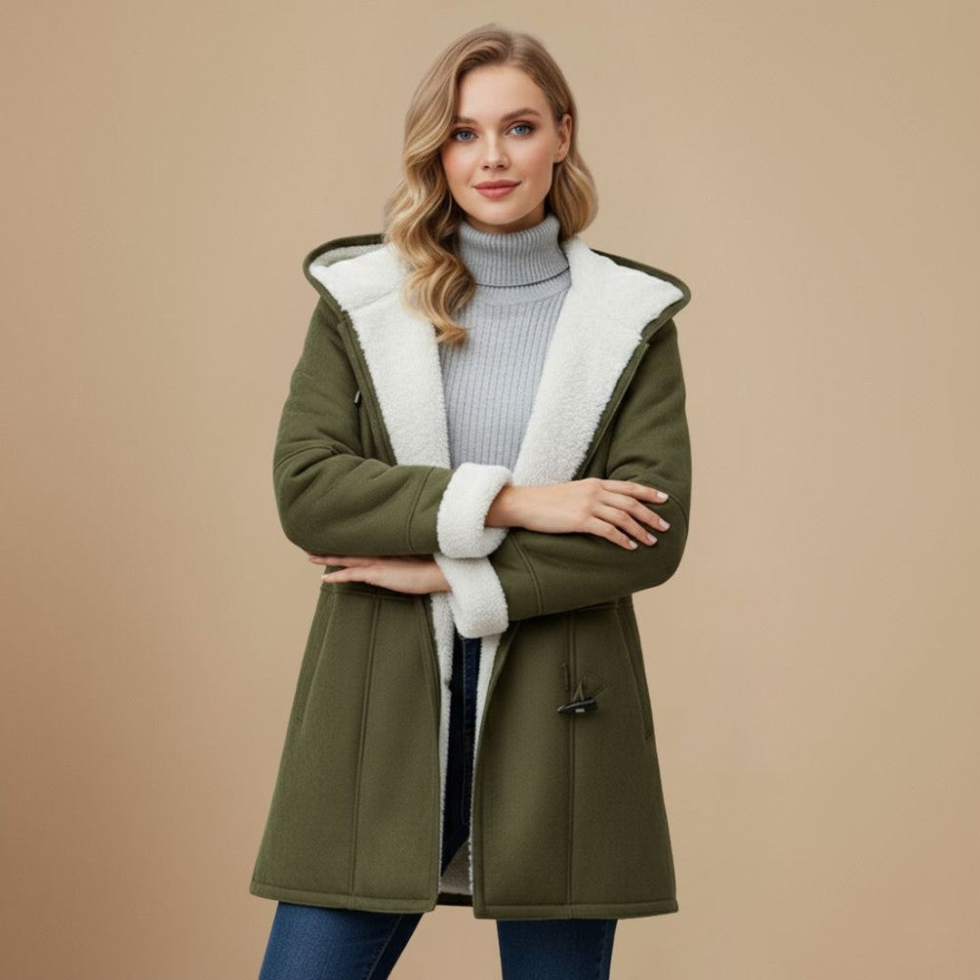 Woman wearing the Sabine women's jacket, flatlay view