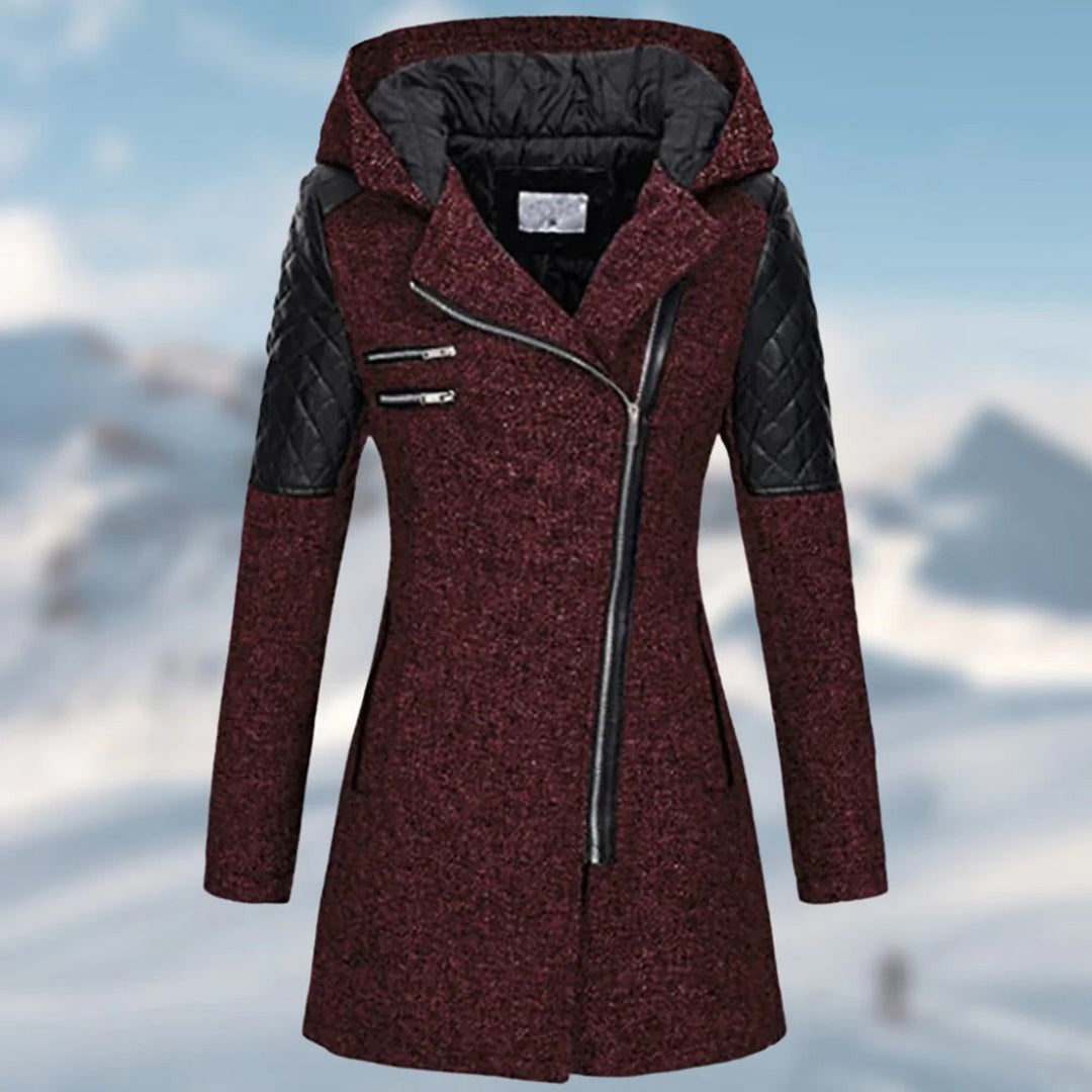 Woman wearing the Saffron women's coat, 12 view