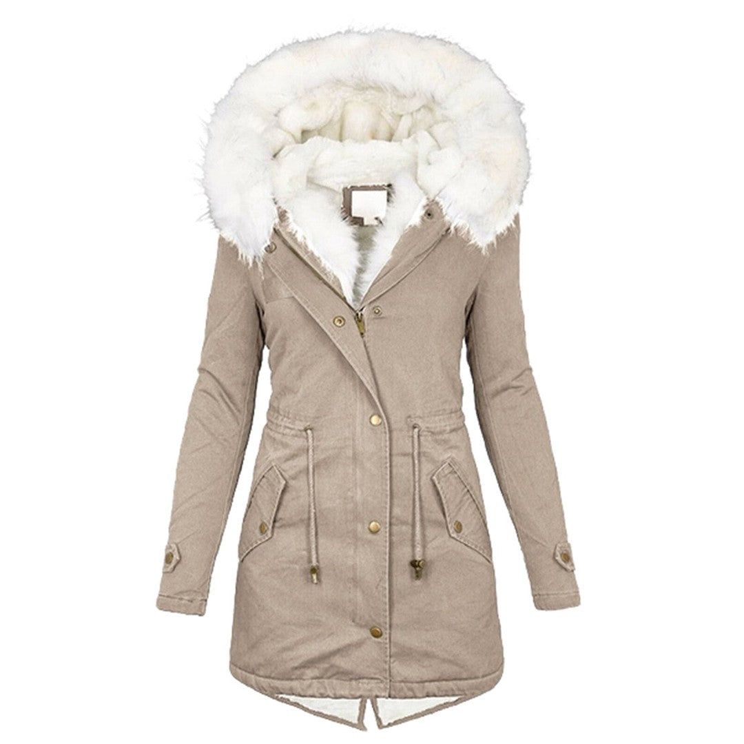 Woman wearing the Selene women's long-sleeve jacket, side view
