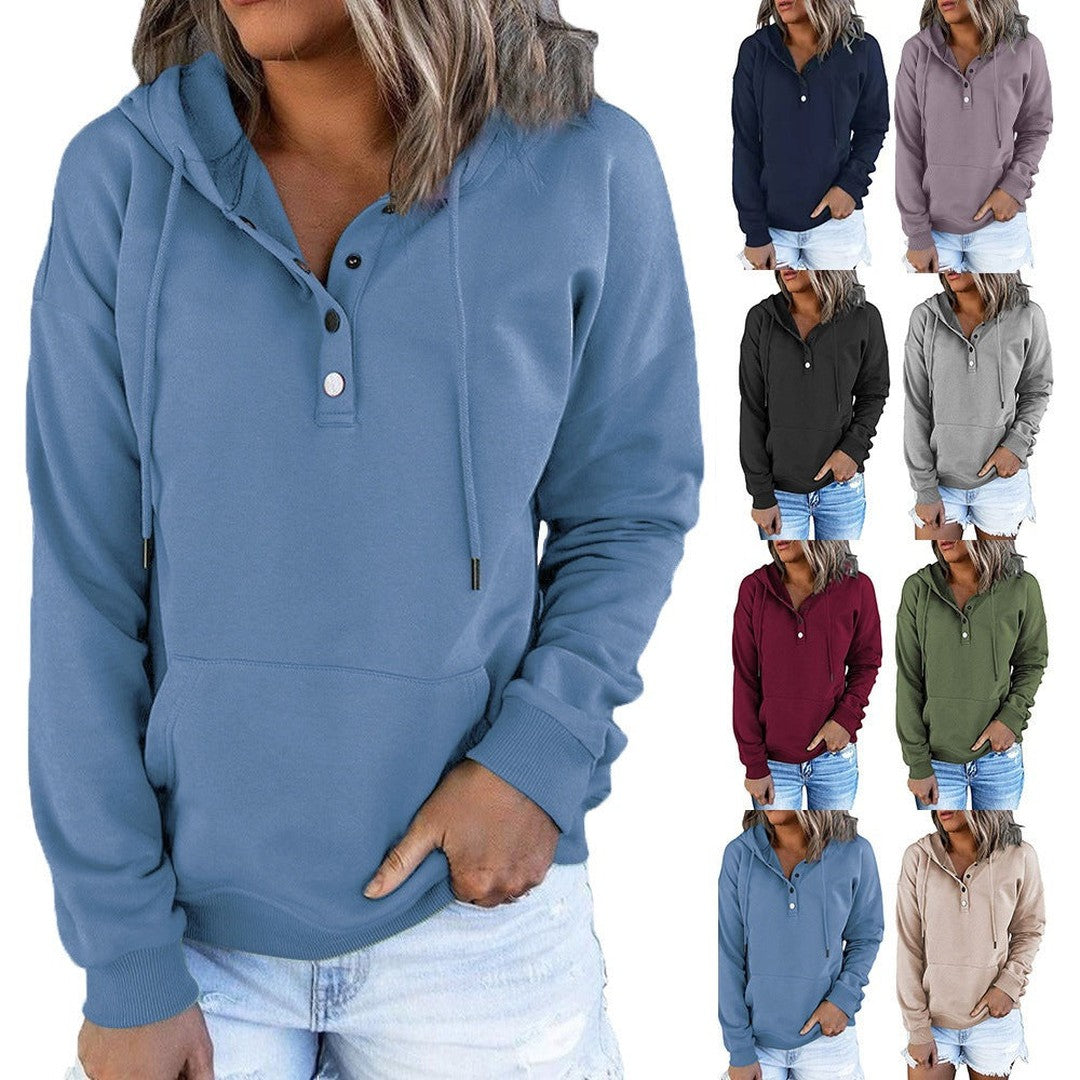 Woman wearing the Seraphina women's button-up hoodie, 10 view