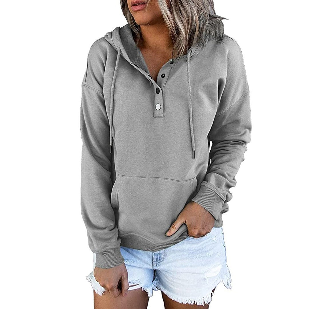 Woman wearing the Seraphina women's button-up hoodie, 9 view