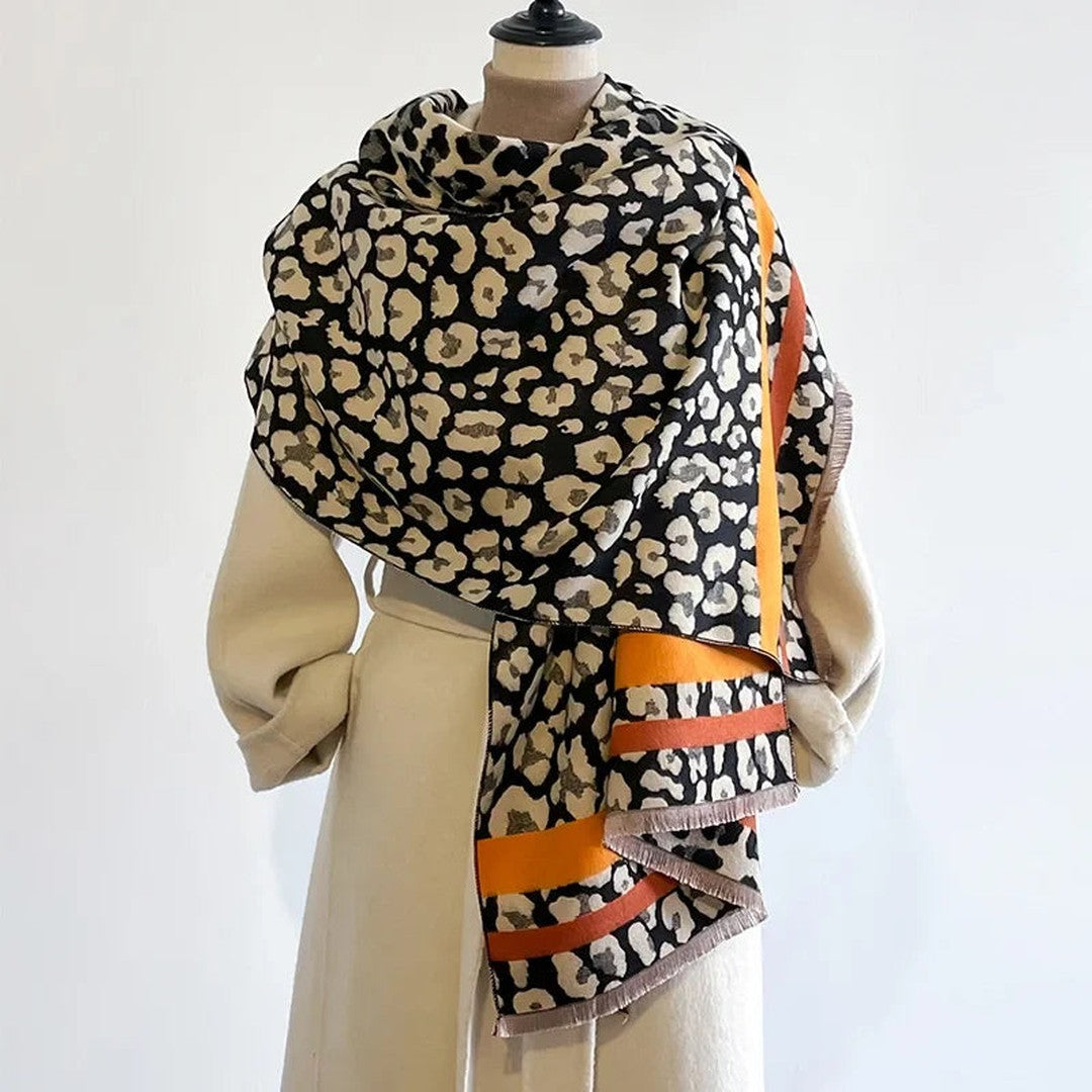 Woman wearing the Seraphine women's scarf, front view