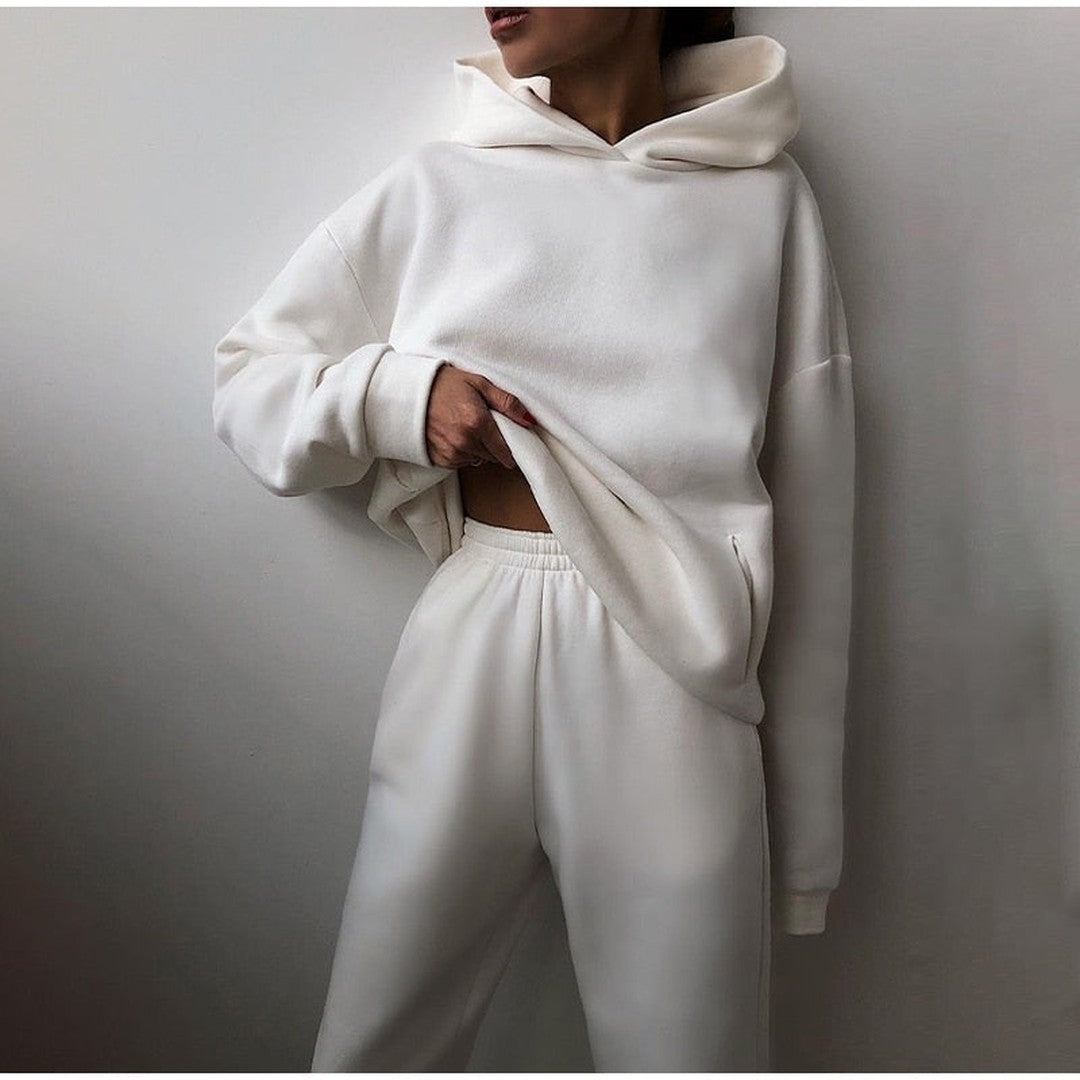 Woman wearing the Sienna women's wide-leg hooded sweatshirt, 13 view