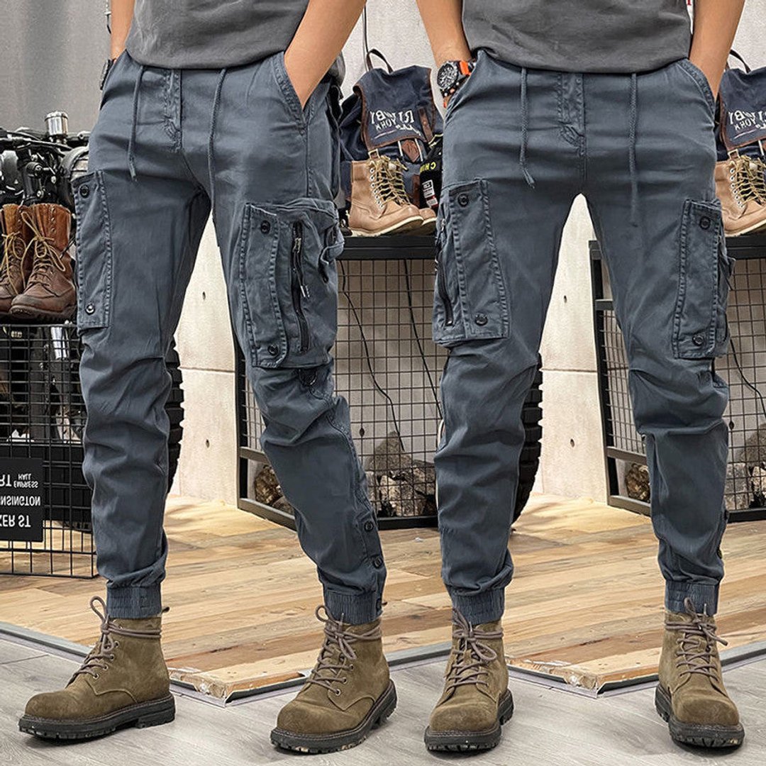 Man wearing the Silas men's pocket detail pants, back view