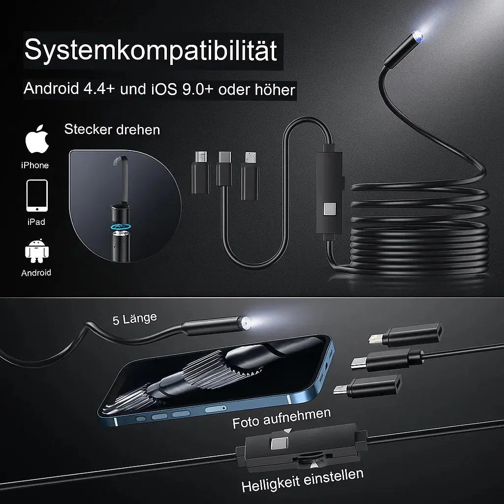 HD endoscope borescope camera with flexible cable - product photo 6