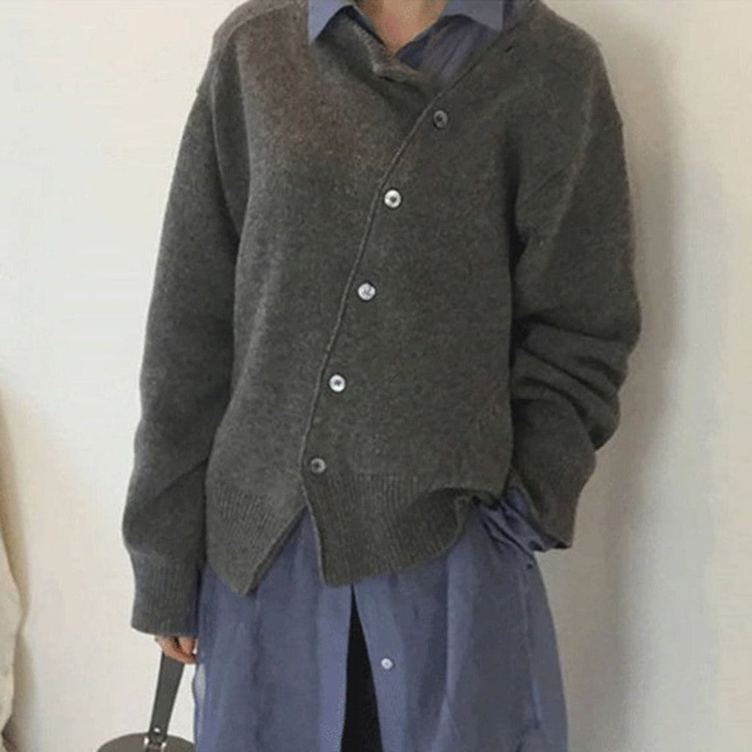 Woman wearing the Solveig women's button-up jacket, flatlay view