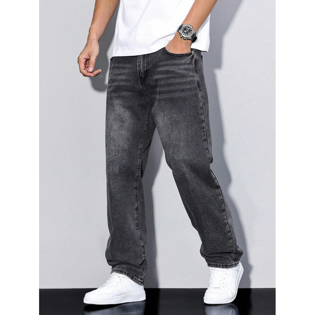 Man wearing the Soren men's solid-color denim jeans, flatlay view