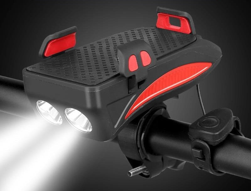 4-in-1 bike handlebar phone mount with light and horn - product photo 1