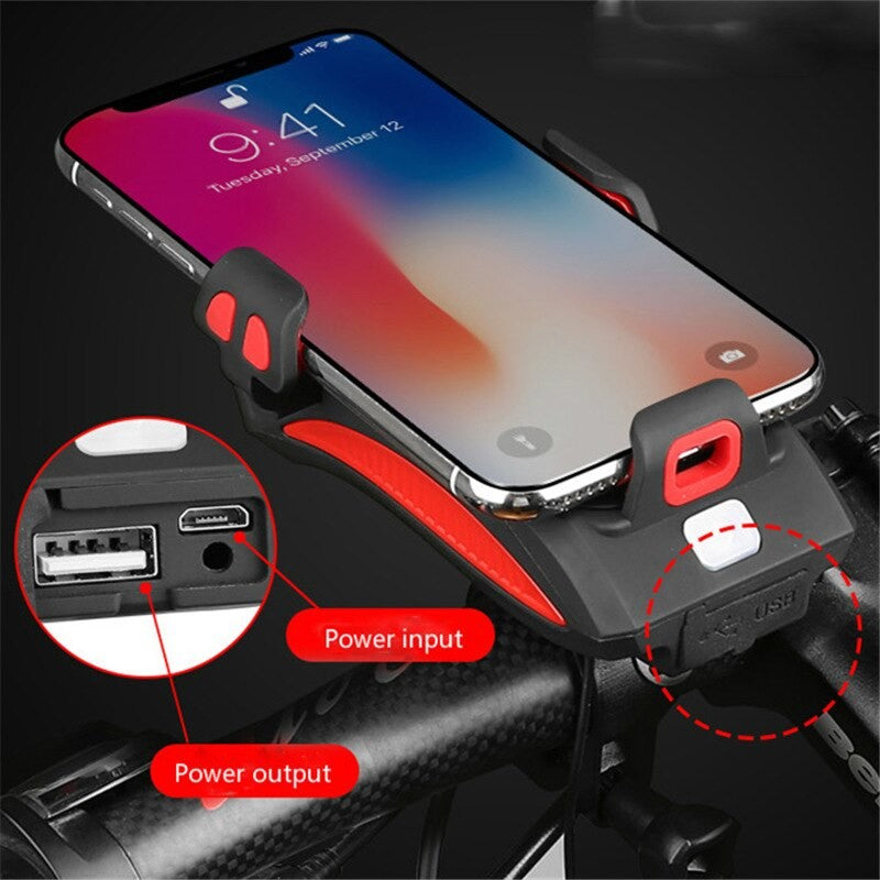 4-in-1 bike handlebar phone mount with light and horn - product photo 2