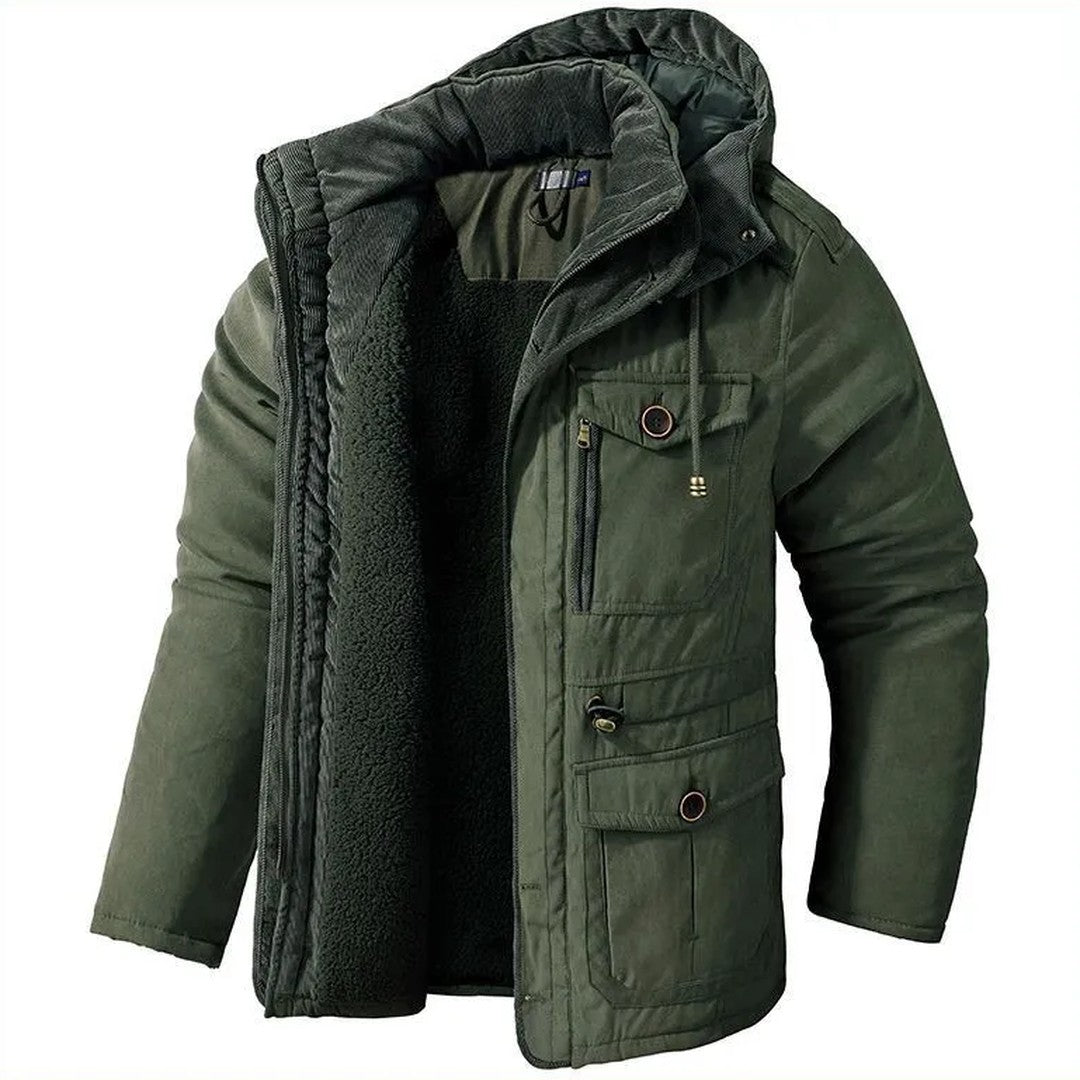 Man wearing the Tanner men's cotton jacket, detail view