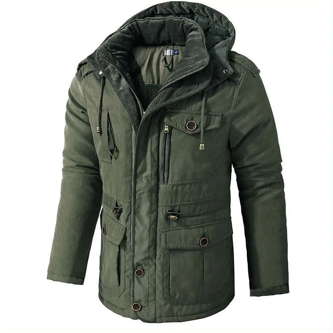 Man wearing the Tanner men's cotton jacket, front view