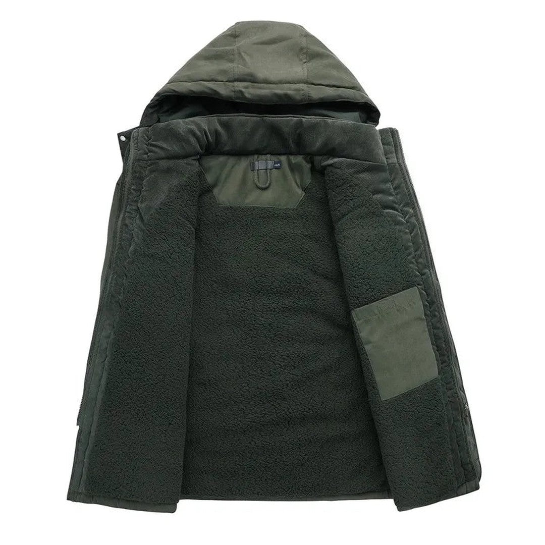 Man wearing the Tanner men's cotton jacket, side view