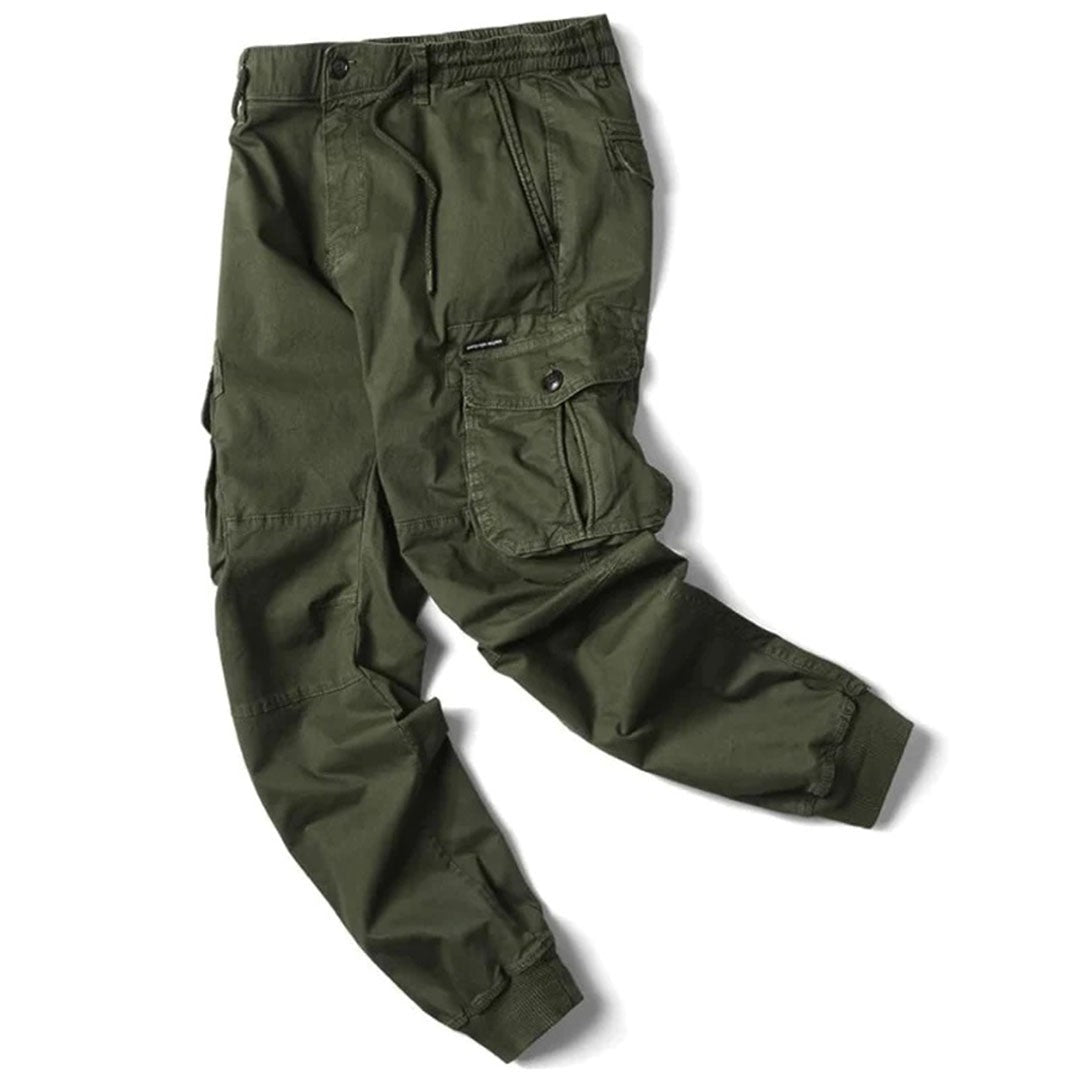 Man wearing the Thaddeus men's long-sleeve pants, model view