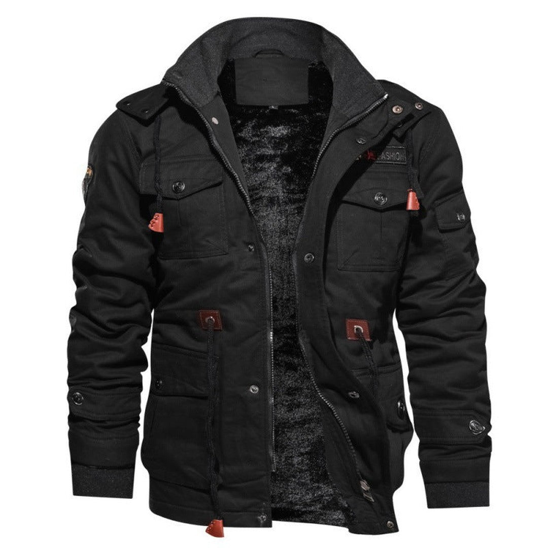 Man wearing the Theo men's polyester jacket, side view