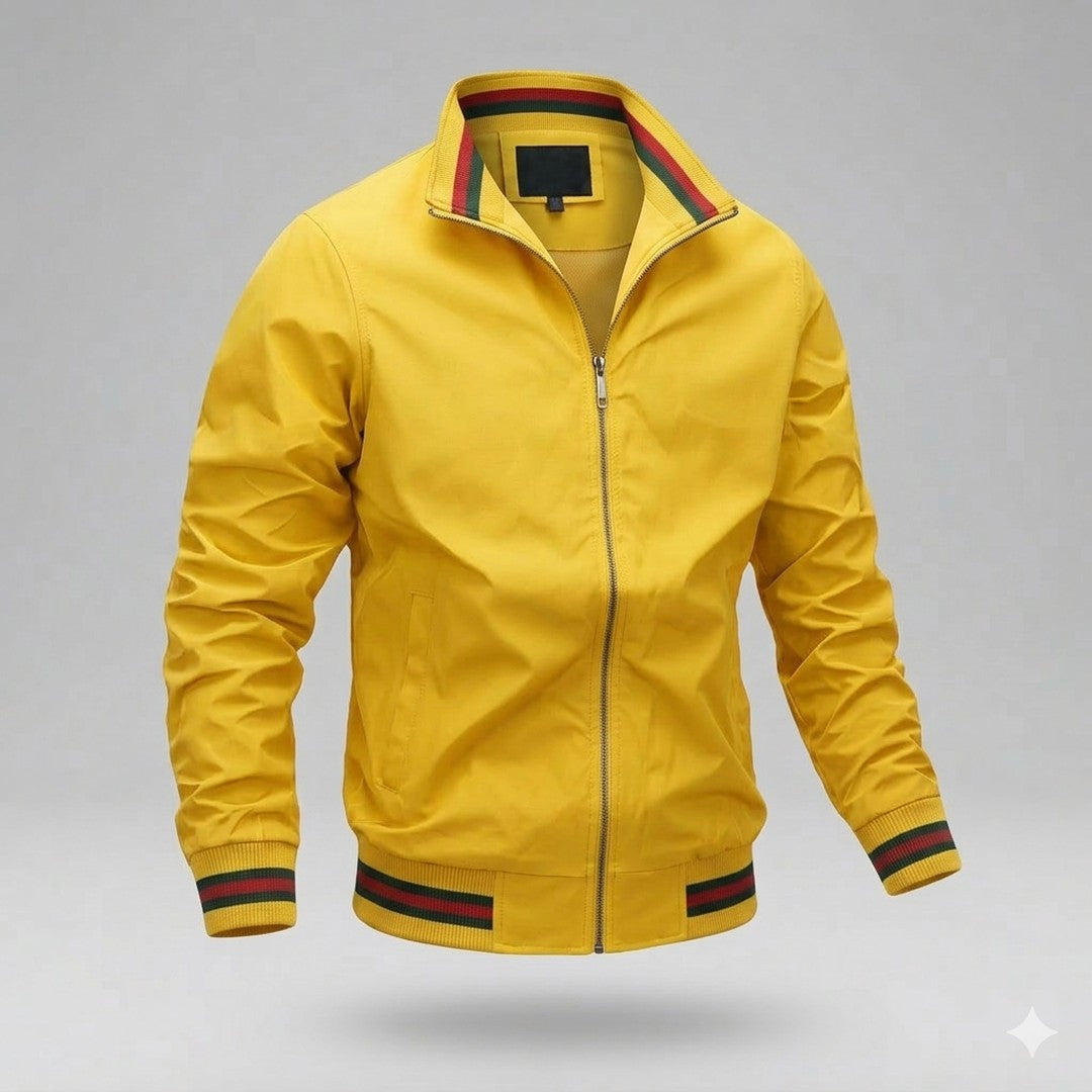Man wearing the Theodore men's casual lightweight jacket, detail view