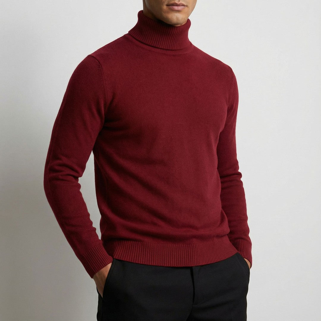 Man wearing the Tiberius men's turtleneck sweater, 9 view