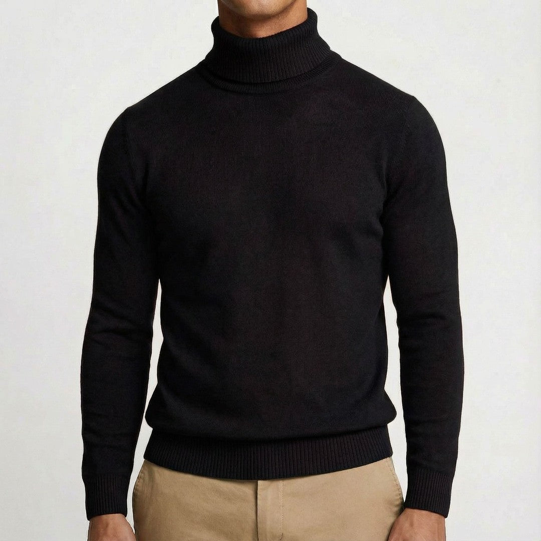 Man wearing the Tiberius men's turtleneck sweater, front view