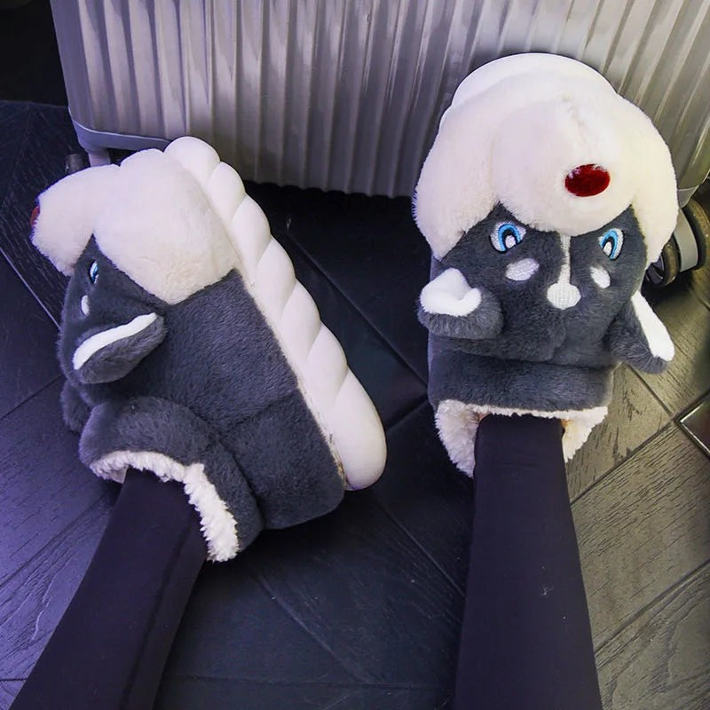 Husky-faced plush slippers - product photo 4
