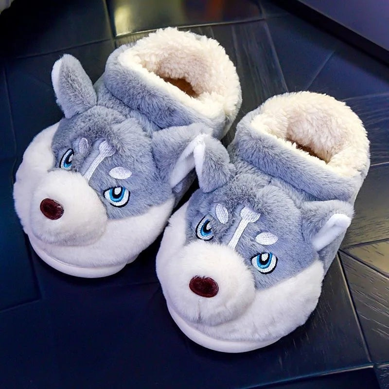 Husky-faced plush slippers - product photo 5