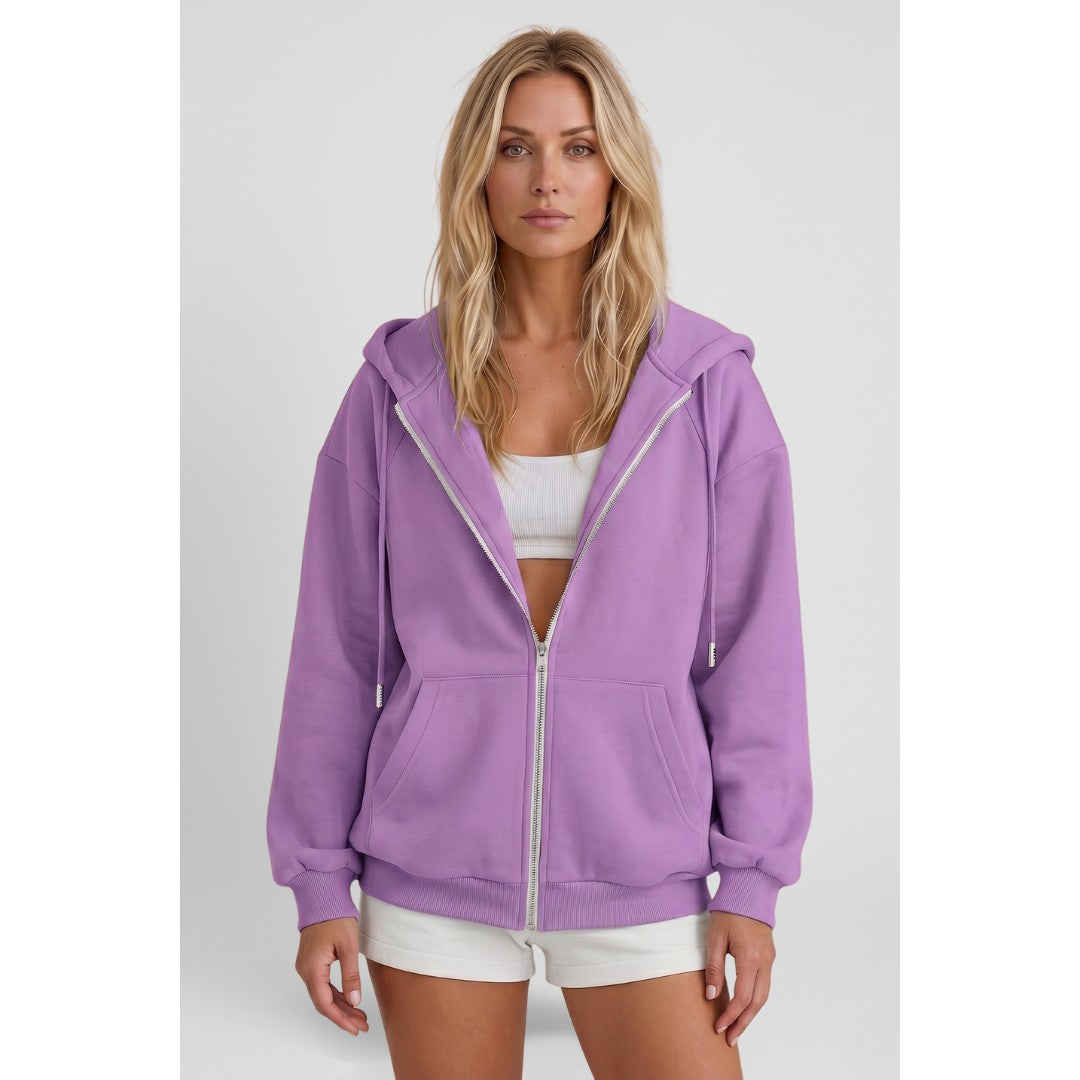 Woman wearing the Ulysses women's hooded zip-up jacket, 11 view