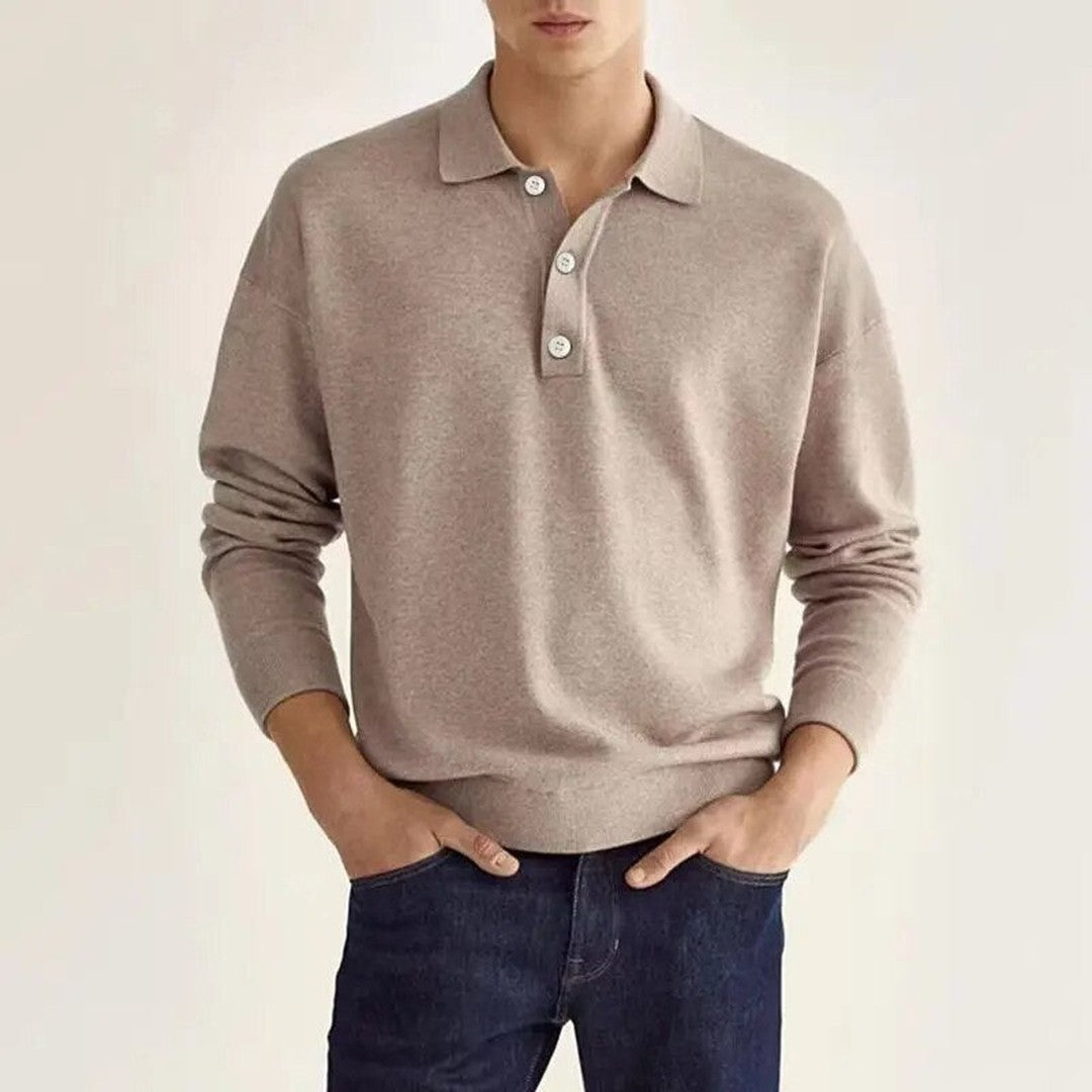 Man wearing the Valentin men's elegant polo shirt, flatlay view