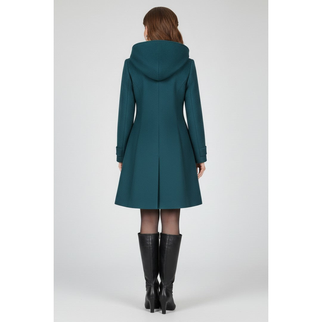 Woman wearing the Vance women's button-up coat, model view