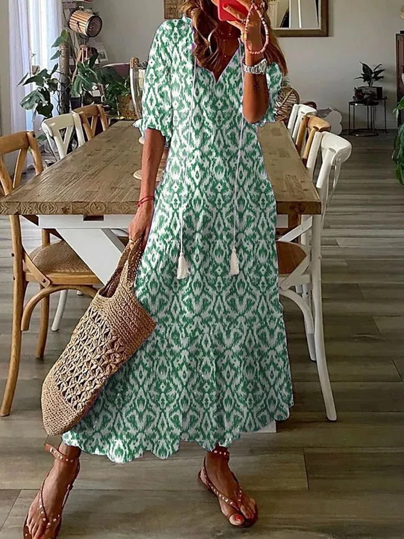 Amara | Women's Floral Tie-Neck Flowing Midi Dress