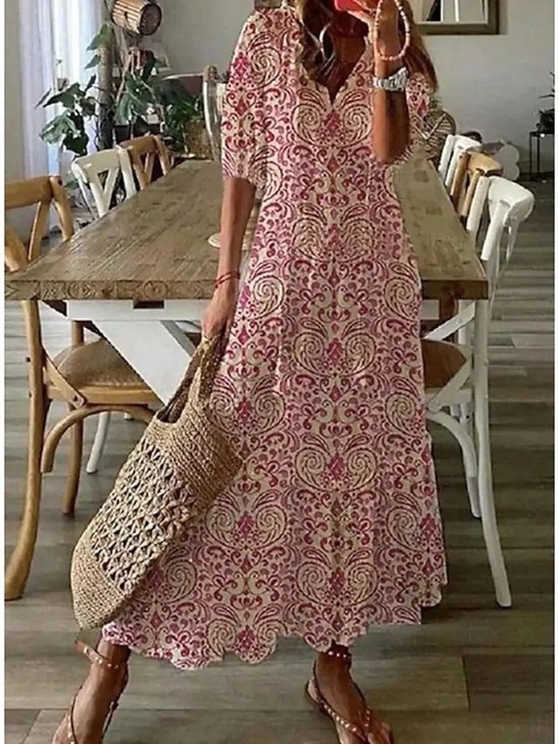 Amara | Women's Floral Tie-Neck Flowing Midi Dress