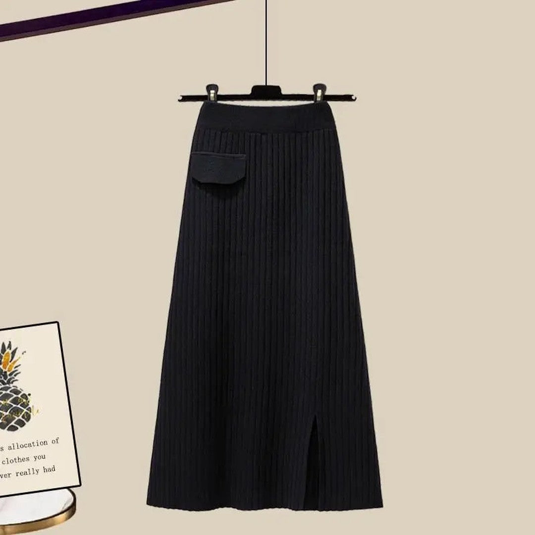 Woman wearing the Vesper women's knit apparel, detail view