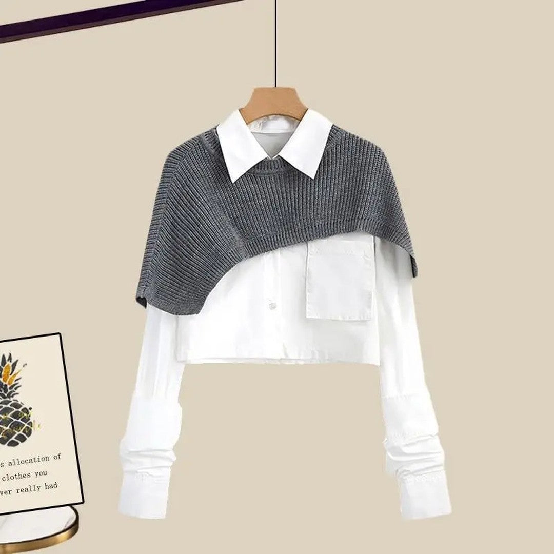 Woman wearing the Vesper women's knit apparel, flatlay view