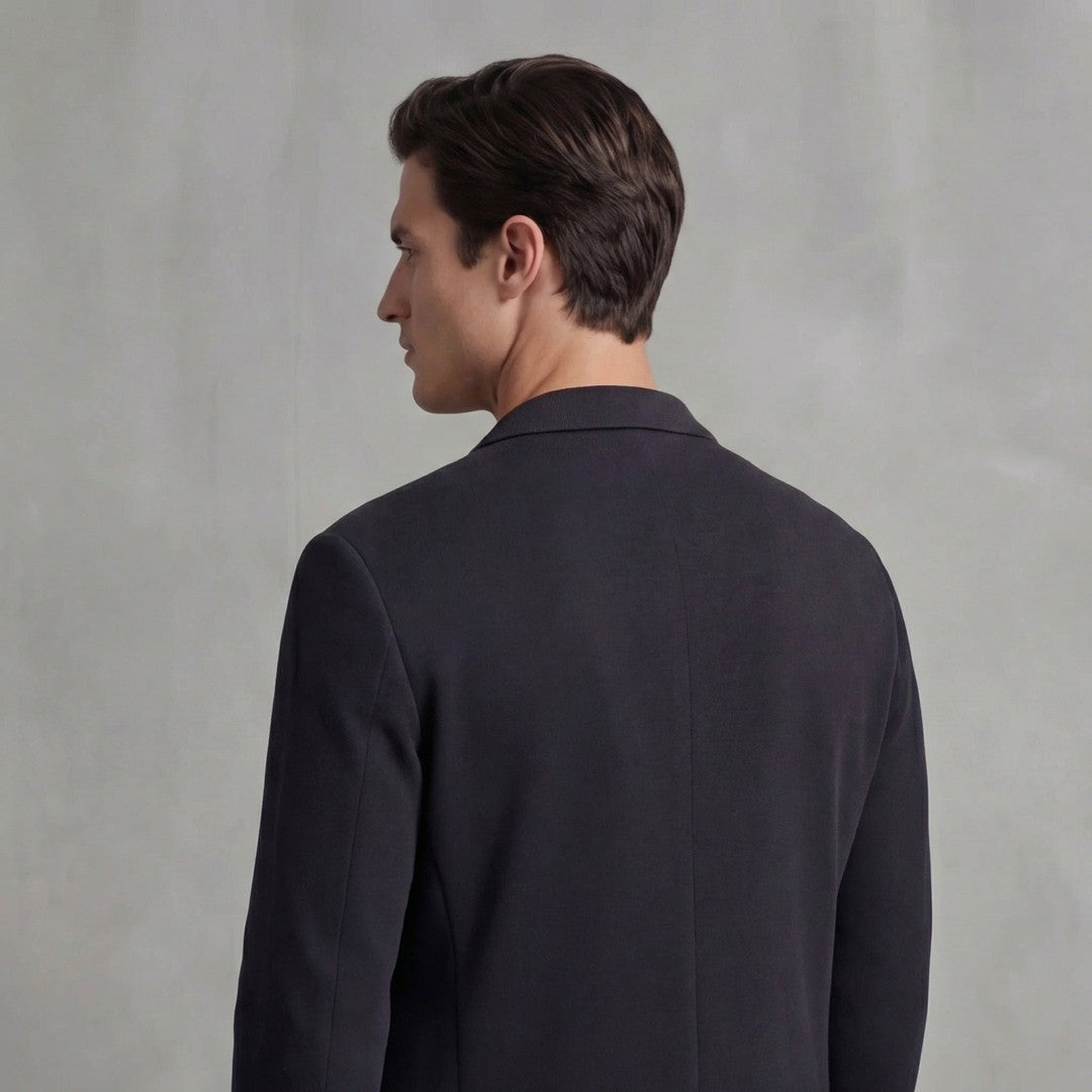 Man wearing the Viggo men's casual collared jacket, detail view
