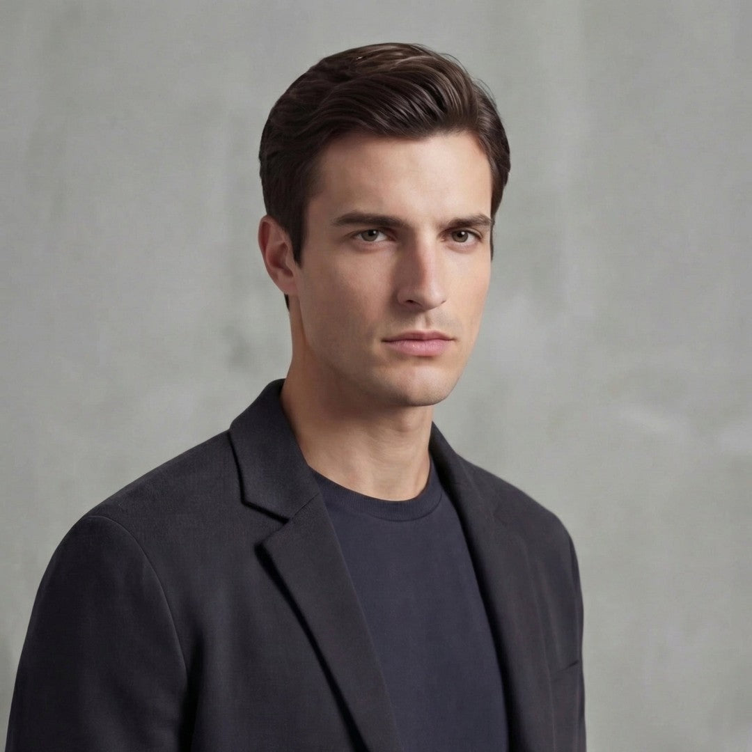Man wearing the Viggo men's casual collared jacket, flatlay view