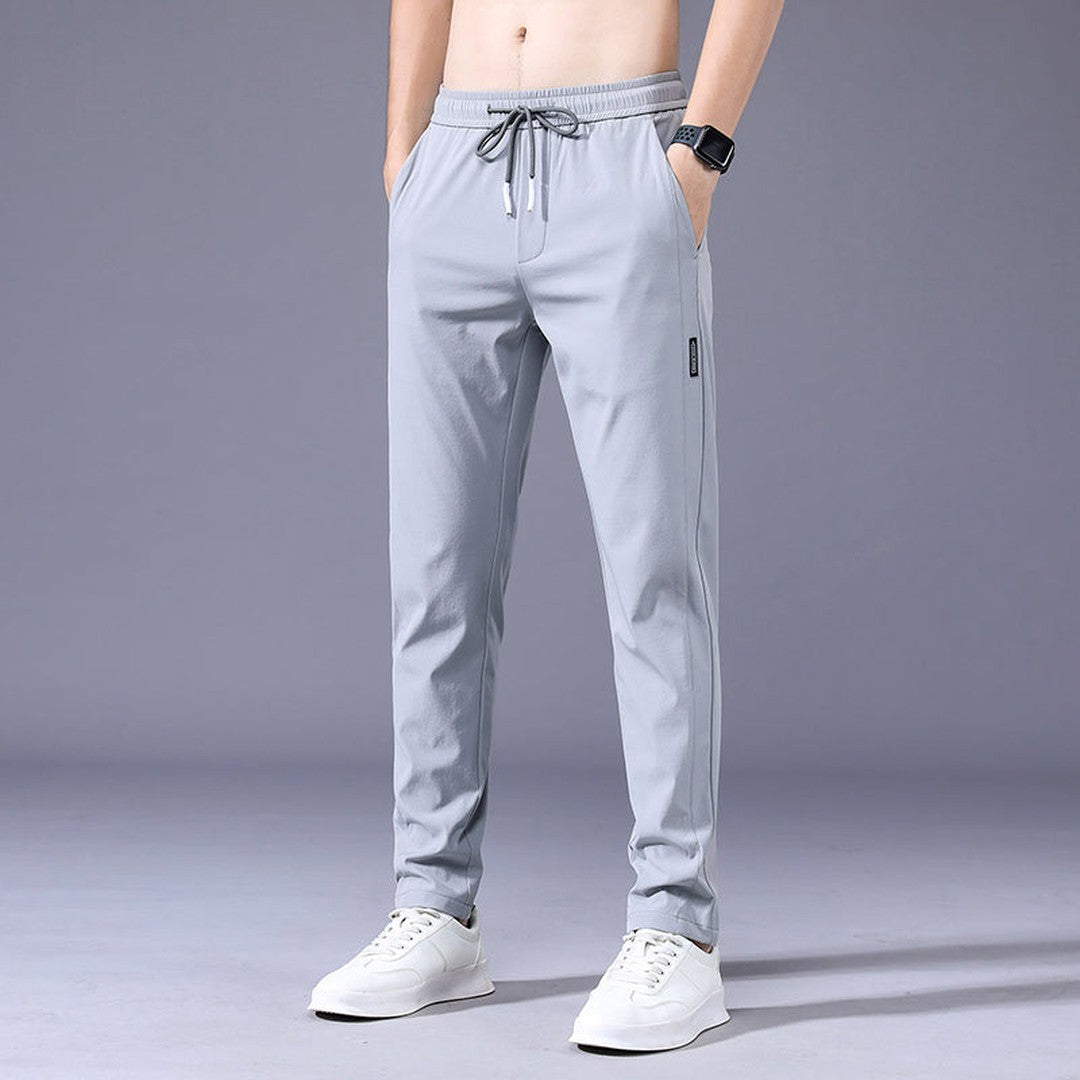 Man wearing the Vincent men's stretch pants, side view