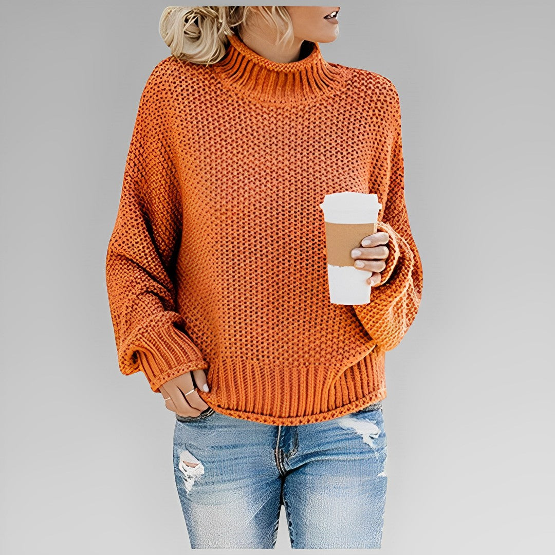Woman wearing the Vivienne women's sweater, front view